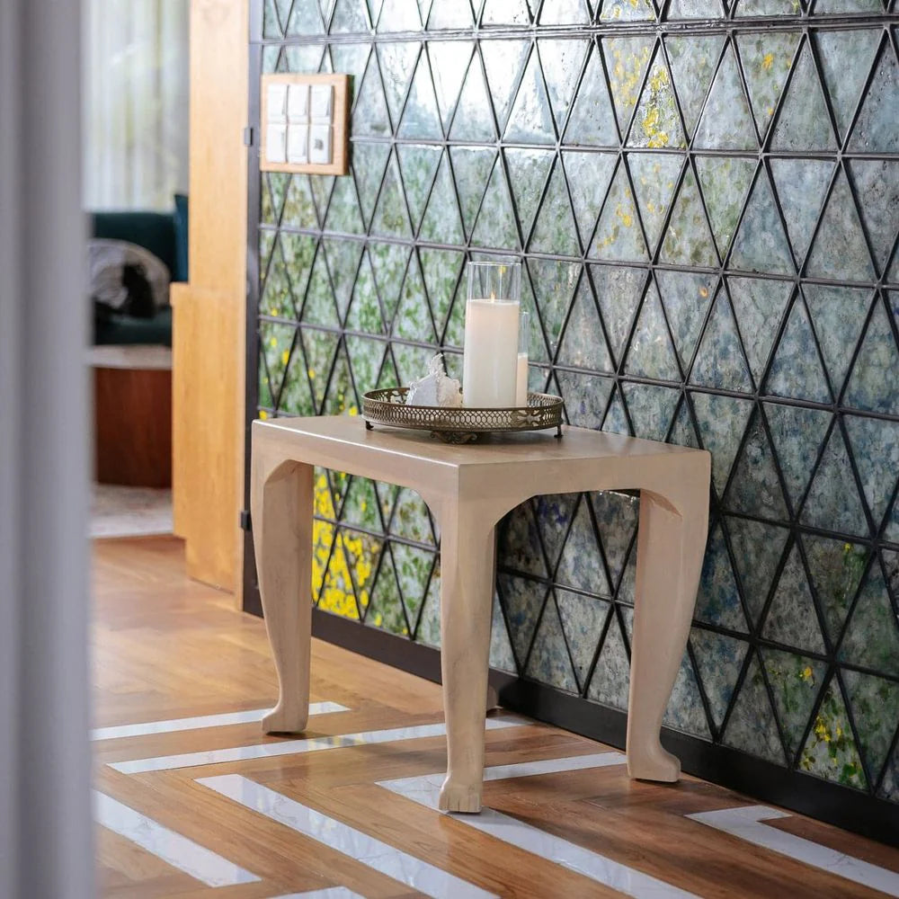 Ivory Laminated Teak Side Table, 30-Inch