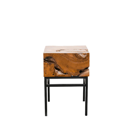 Black Iron and Teak Side Table