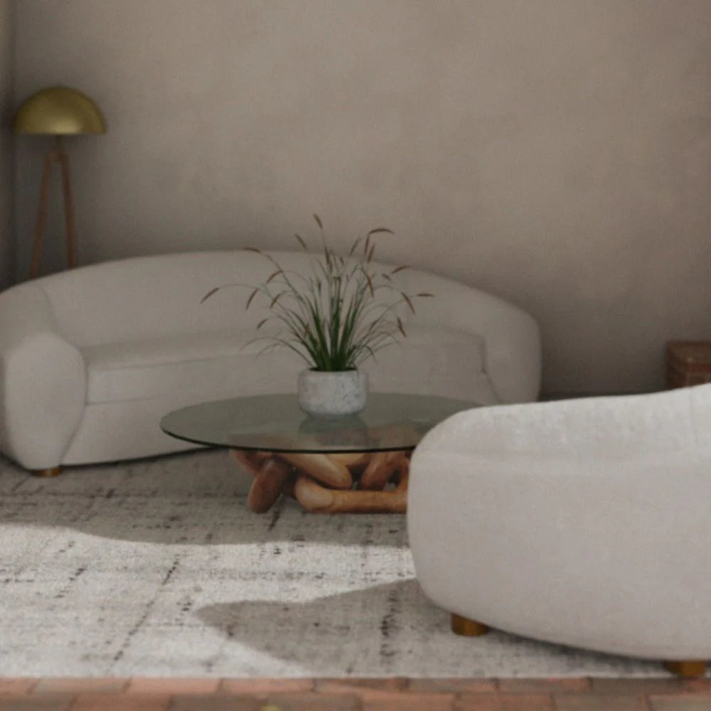 Natural Solid Teak and Glass Coffee Table