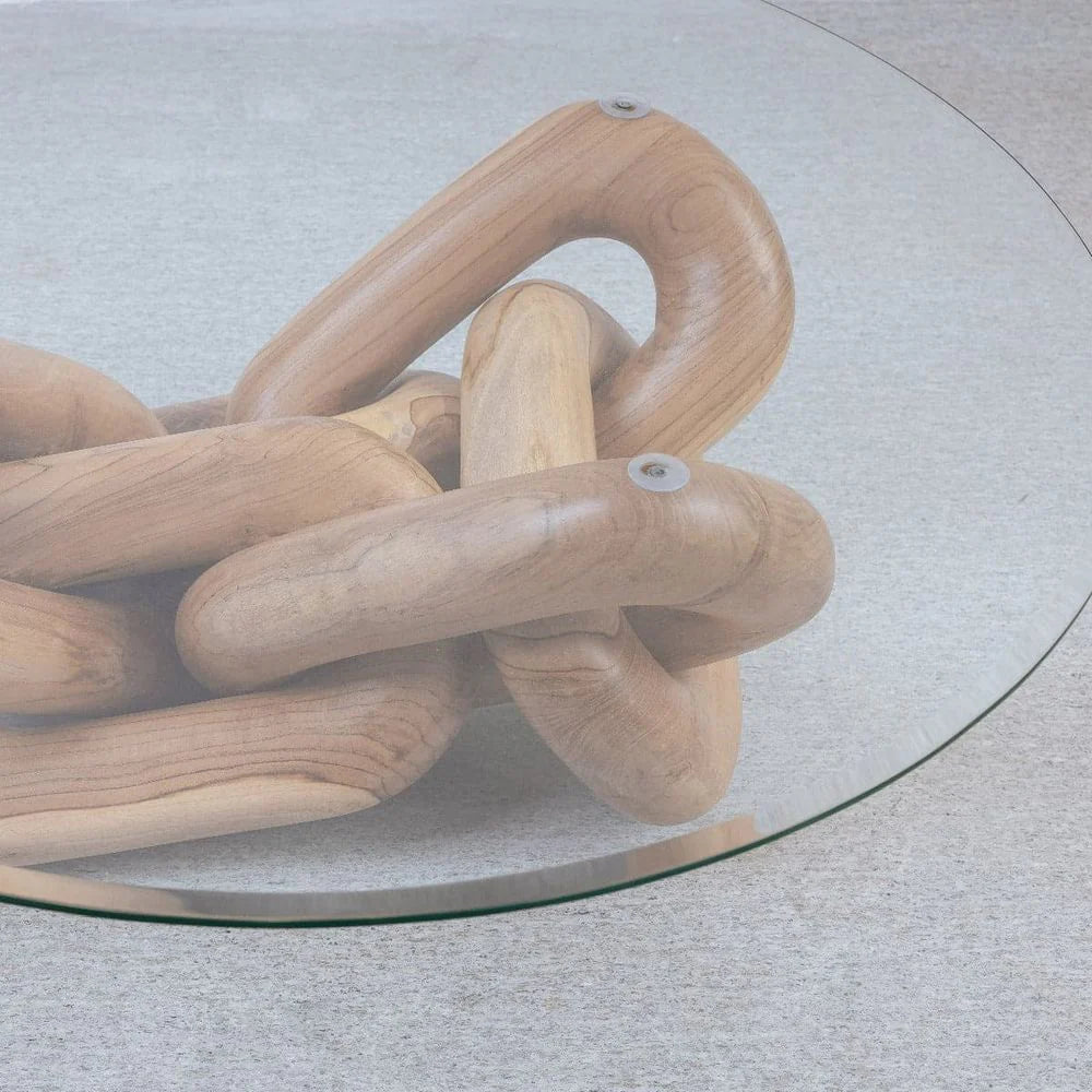 Natural Solid Teak and Glass Coffee Table