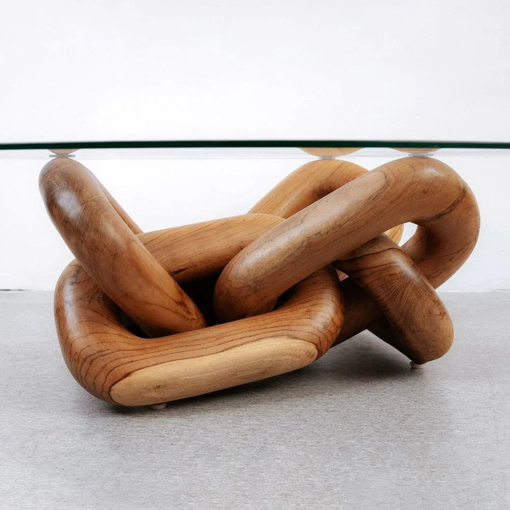 Natural Solid Teak and Glass Coffee Table