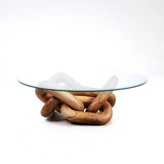 Natural Solid Teak and Glass Coffee Table