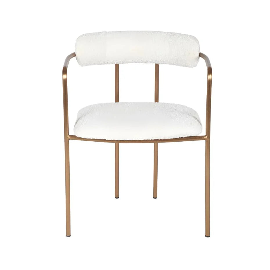 Stainless Steel and Boucle Dining Chair in White and Rose Gold-Tone