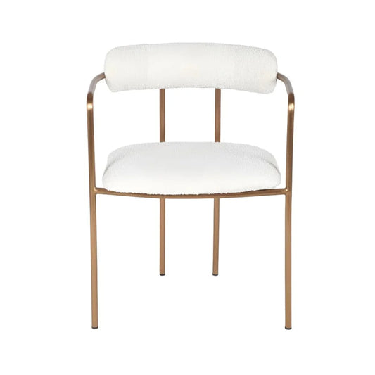 Stainless Steel and Boucle Dining Chair in White and Rose Gold-Tone