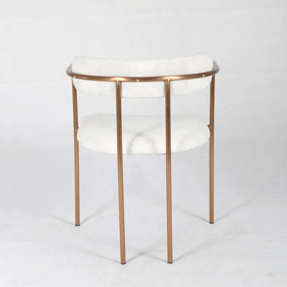 Stainless Steel and Boucle Dining Chair in White and Rose Gold-Tone