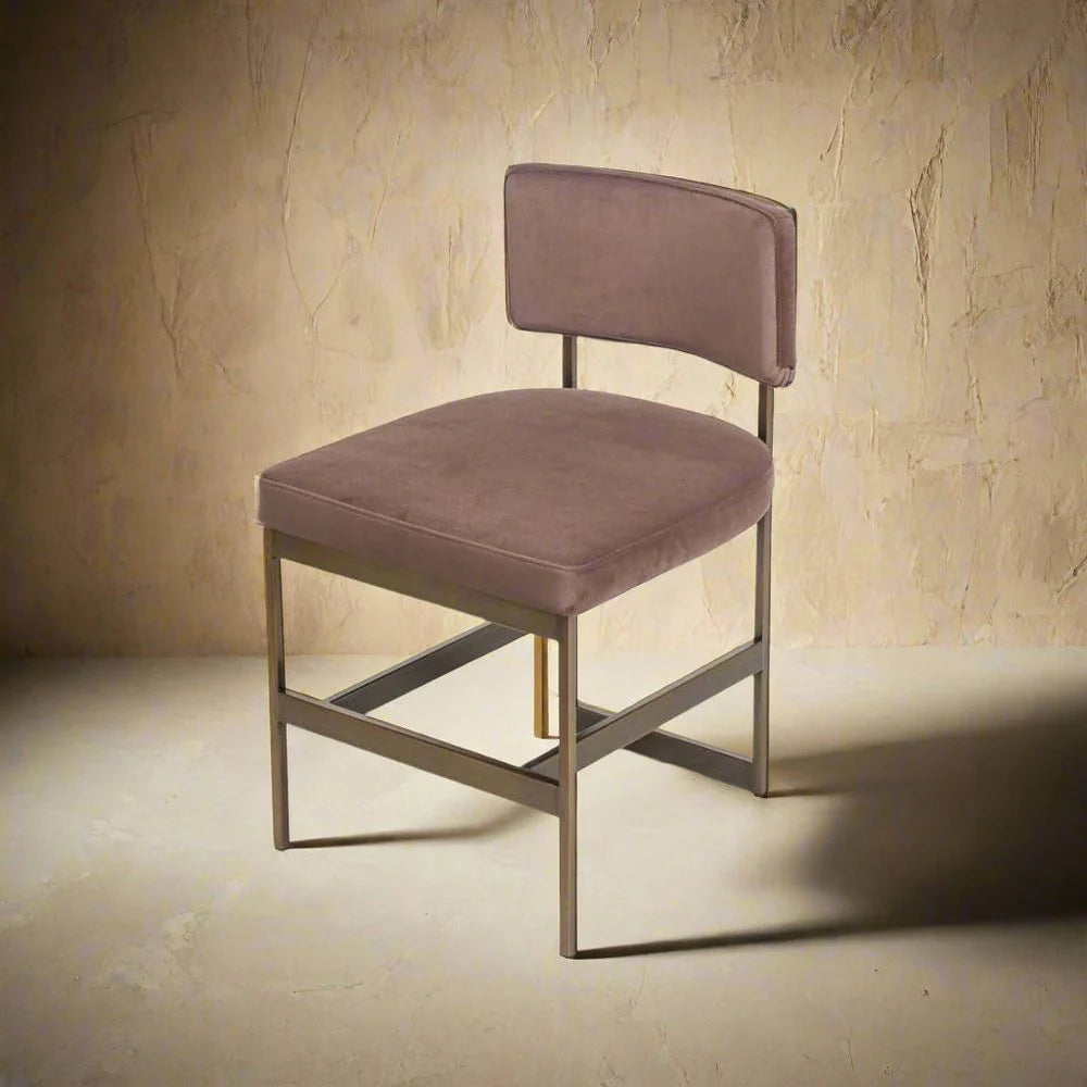 Stainless Steel and Velvet Dining Chair in Brown and Bronze-Tone