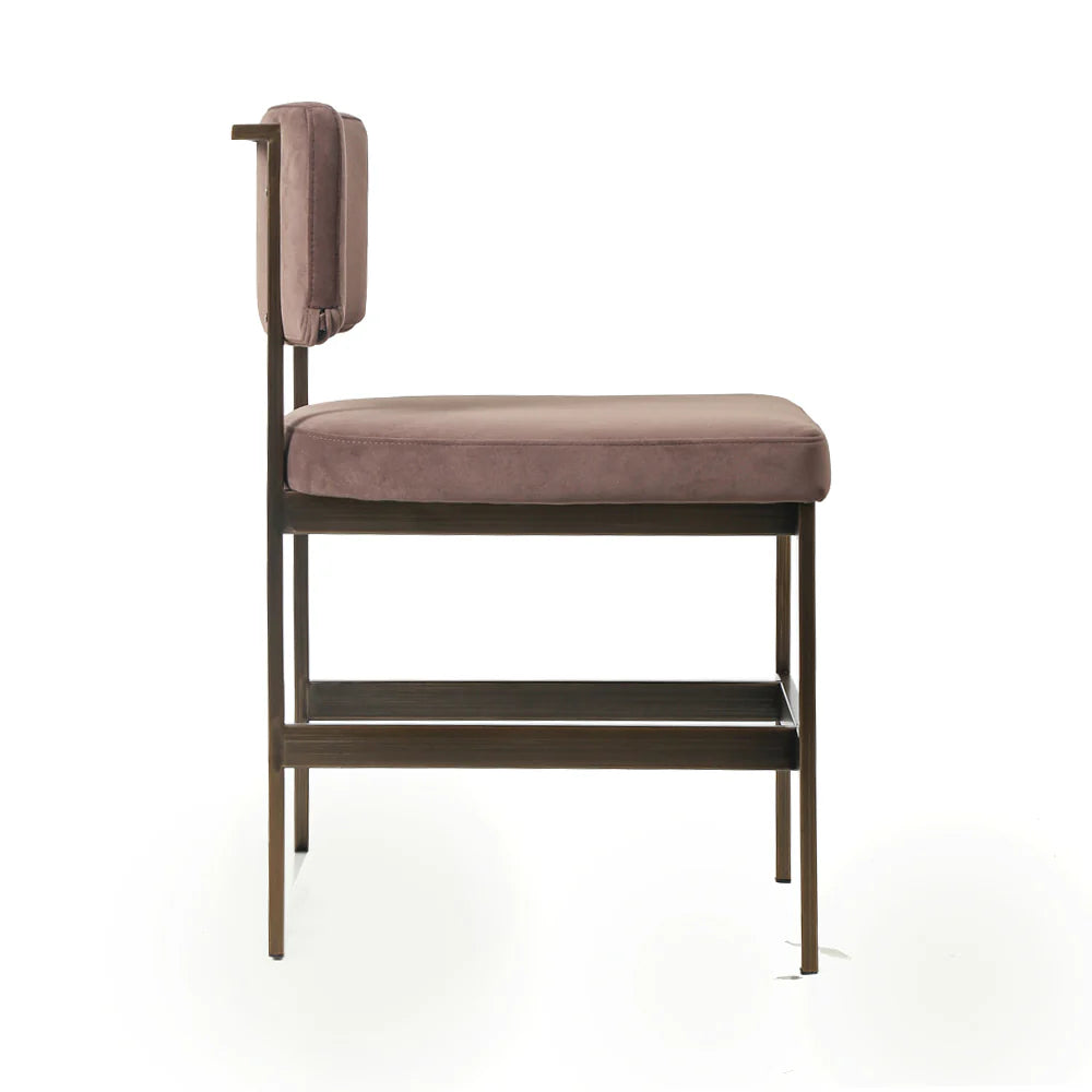 Stainless Steel and Velvet Dining Chair in Brown and Bronze-Tone
