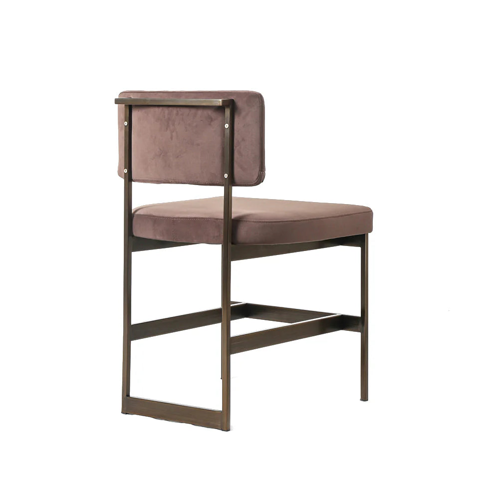 Stainless Steel and Velvet Dining Chair in Brown and Bronze-Tone