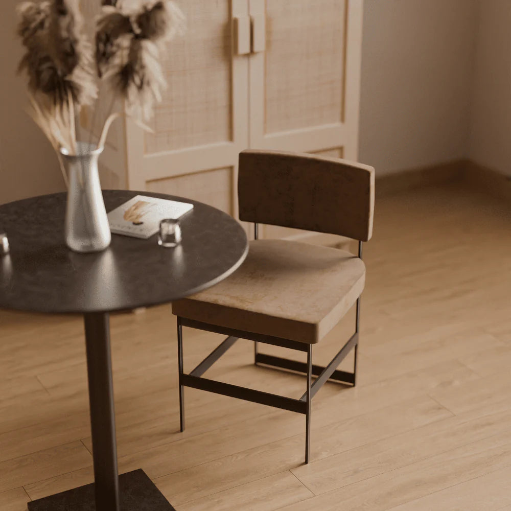 Stainless Steel and Velvet Dining Chair in Brown and Bronze-Tone
