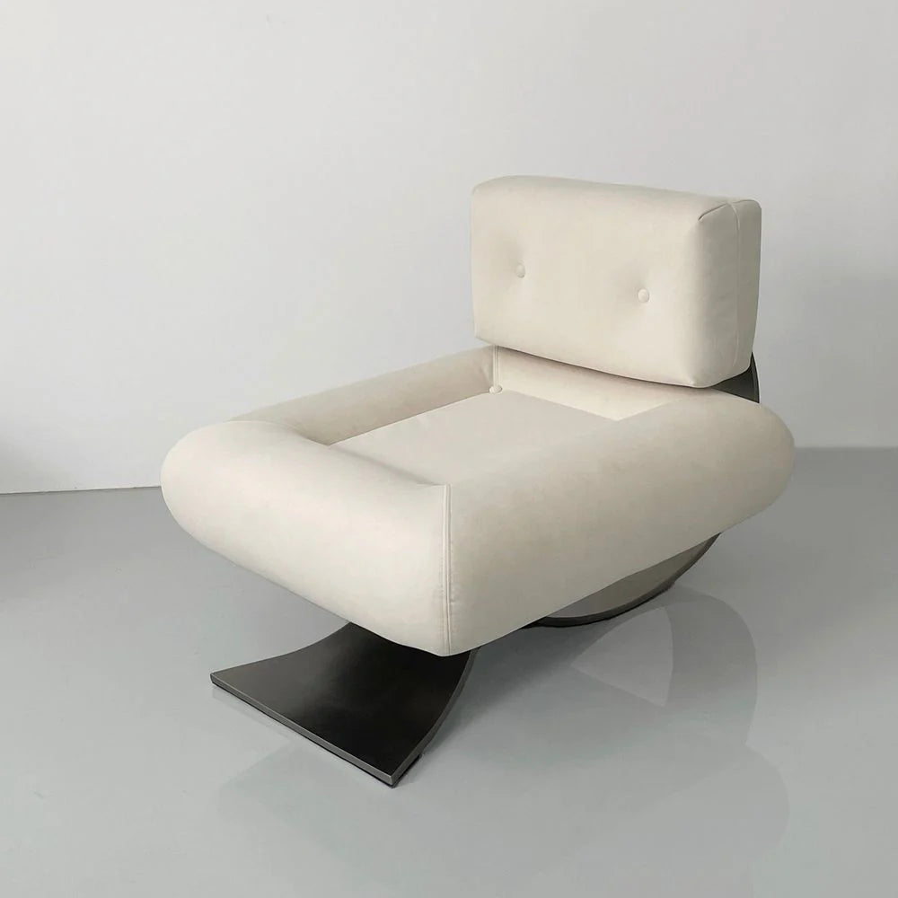 Off-White Stainless Steel and Velvet Chair and Ottoman