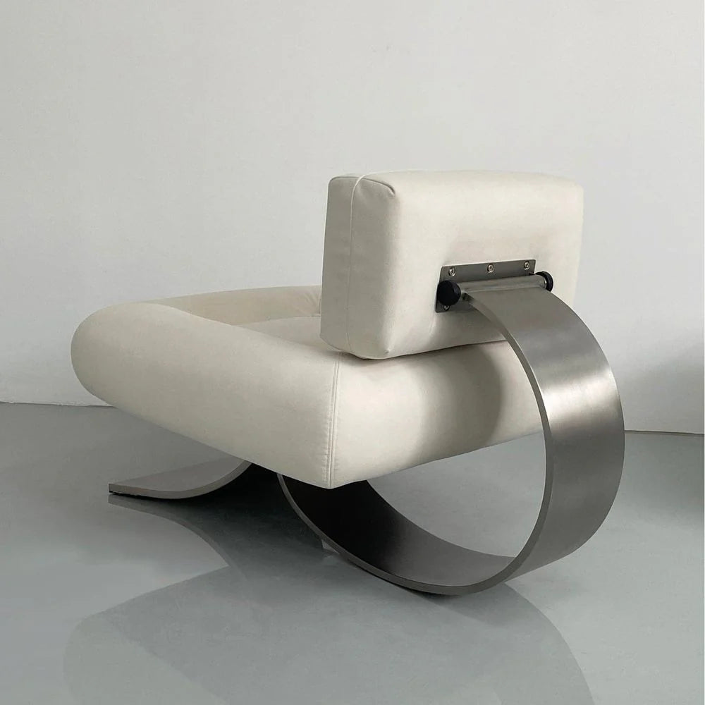 Off-White Stainless Steel and Velvet Chair and Ottoman