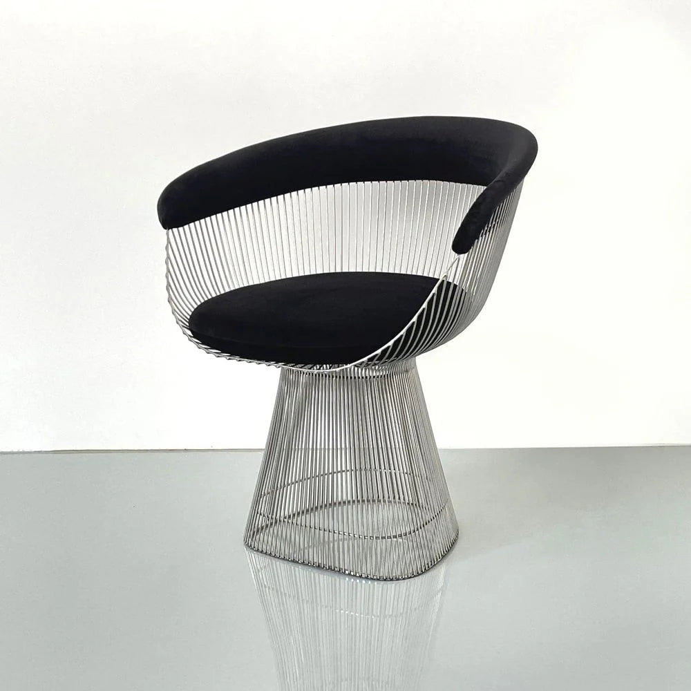 Stainless Steel and Velvet Dining Chair in Black and Chrome-Tone