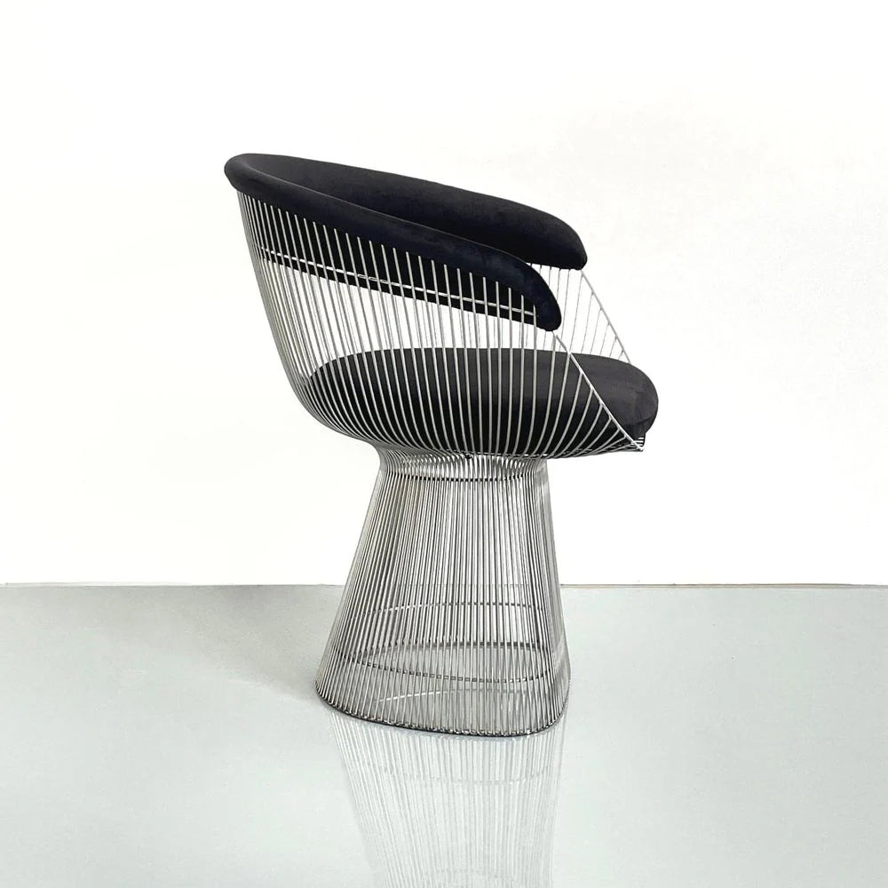 Stainless Steel and Velvet Dining Chair in Black and Chrome-Tone