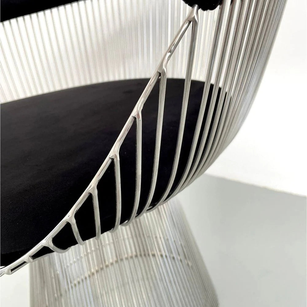 Stainless Steel and Velvet Dining Chair in Black and Chrome-Tone