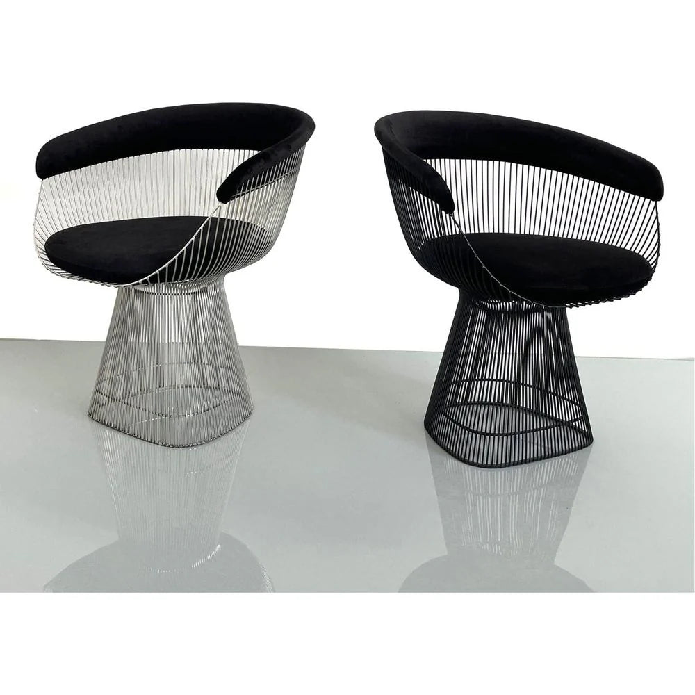 Stainless Steel and Velvet Dining Chair in Black and Chrome-Tone