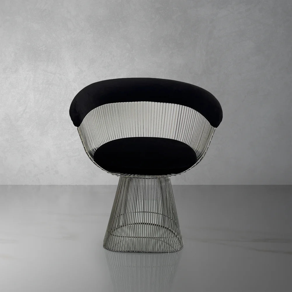 Stainless Steel and Velvet Dining Chair in Black and Chrome-Tone