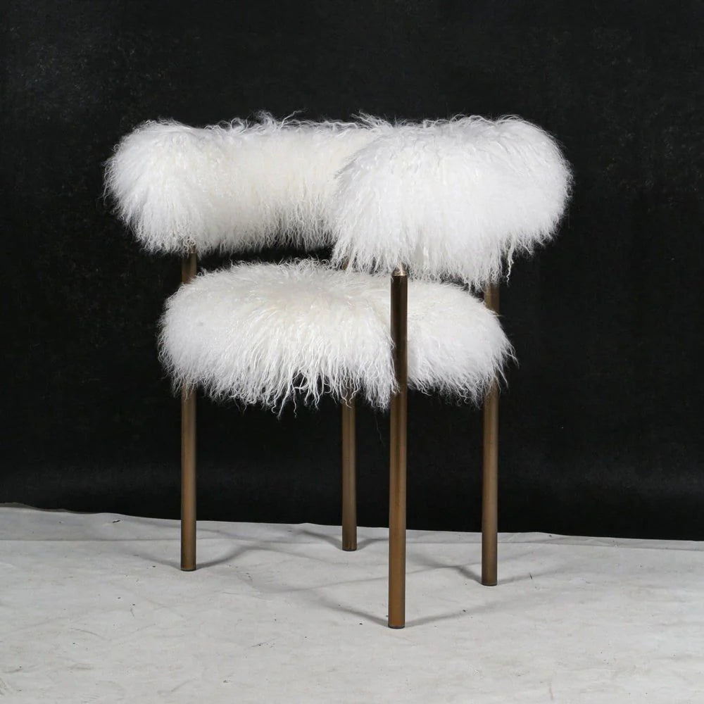 Stainless Steel Dining Chair in White and Bronze-Tone