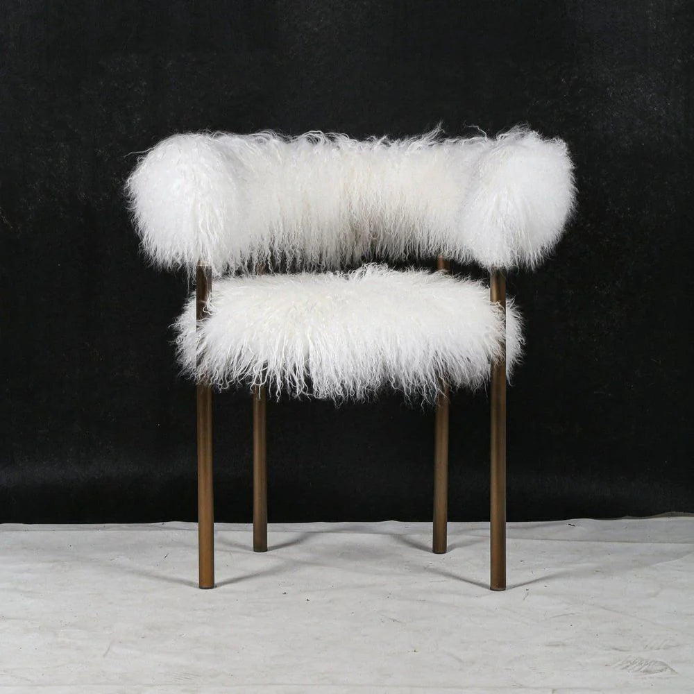 Stainless Steel Dining Chair in White and Bronze-Tone