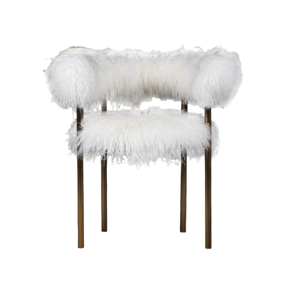 Stainless Steel Dining Chair in White and Bronze-Tone