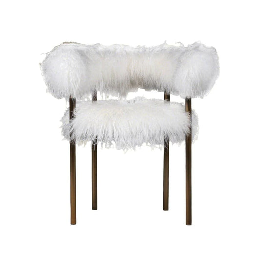 Stainless Steel Dining Chair in White and Bronze-Tone