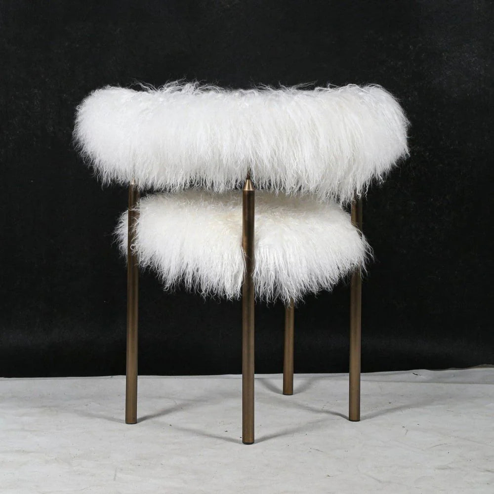 Stainless Steel Dining Chair in White and Bronze-Tone