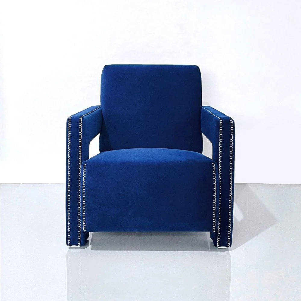 Blue Wood and Velvet Lounge Chair