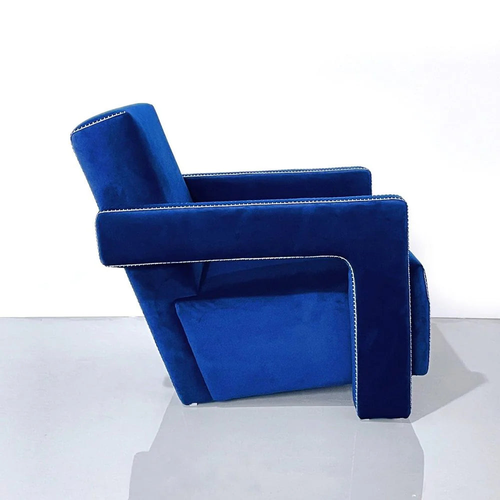 Blue Wood and Velvet Lounge Chair