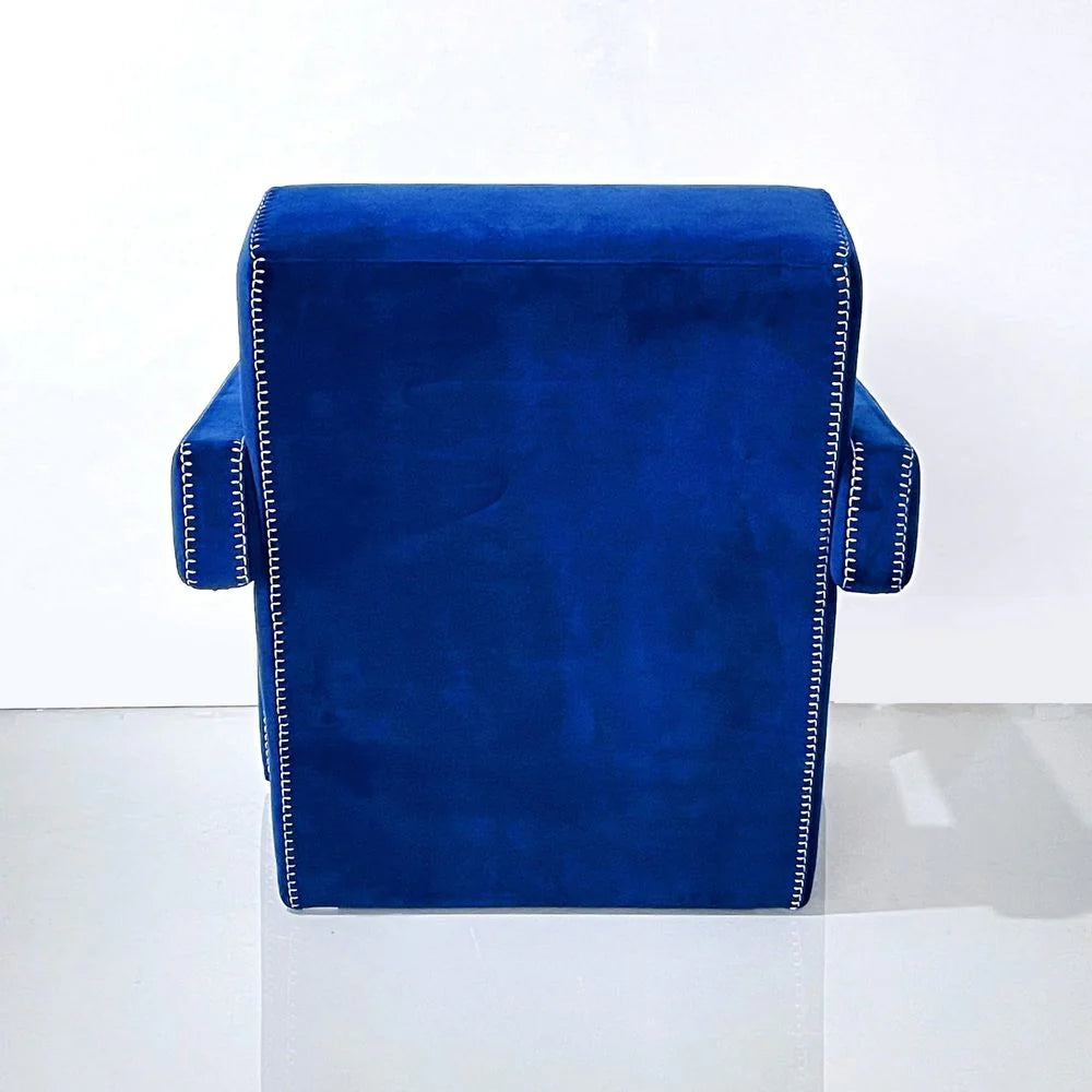 Blue Wood and Velvet Lounge Chair