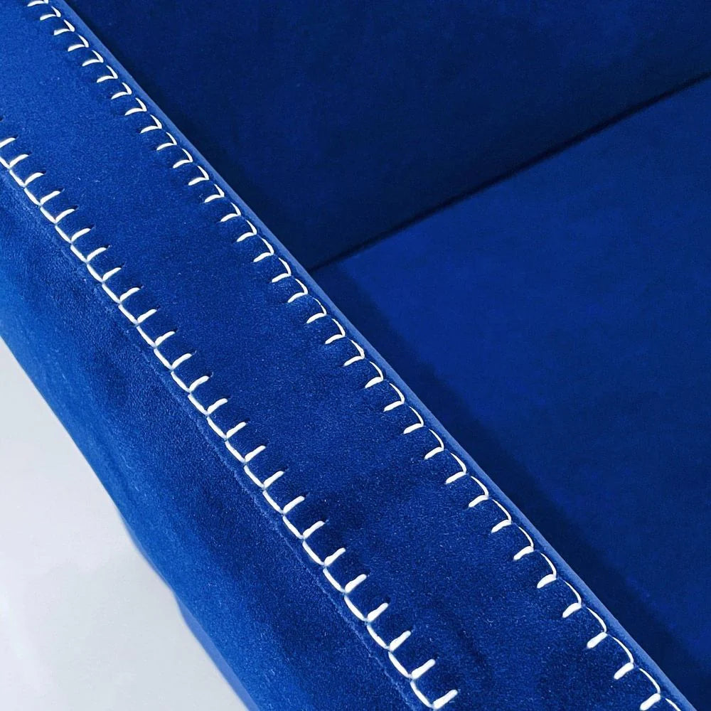 Blue Wood and Velvet Lounge Chair