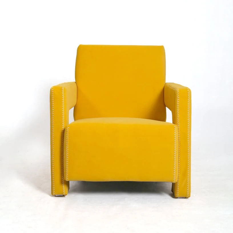 Yellow Wood and Velvet Lounge Chair