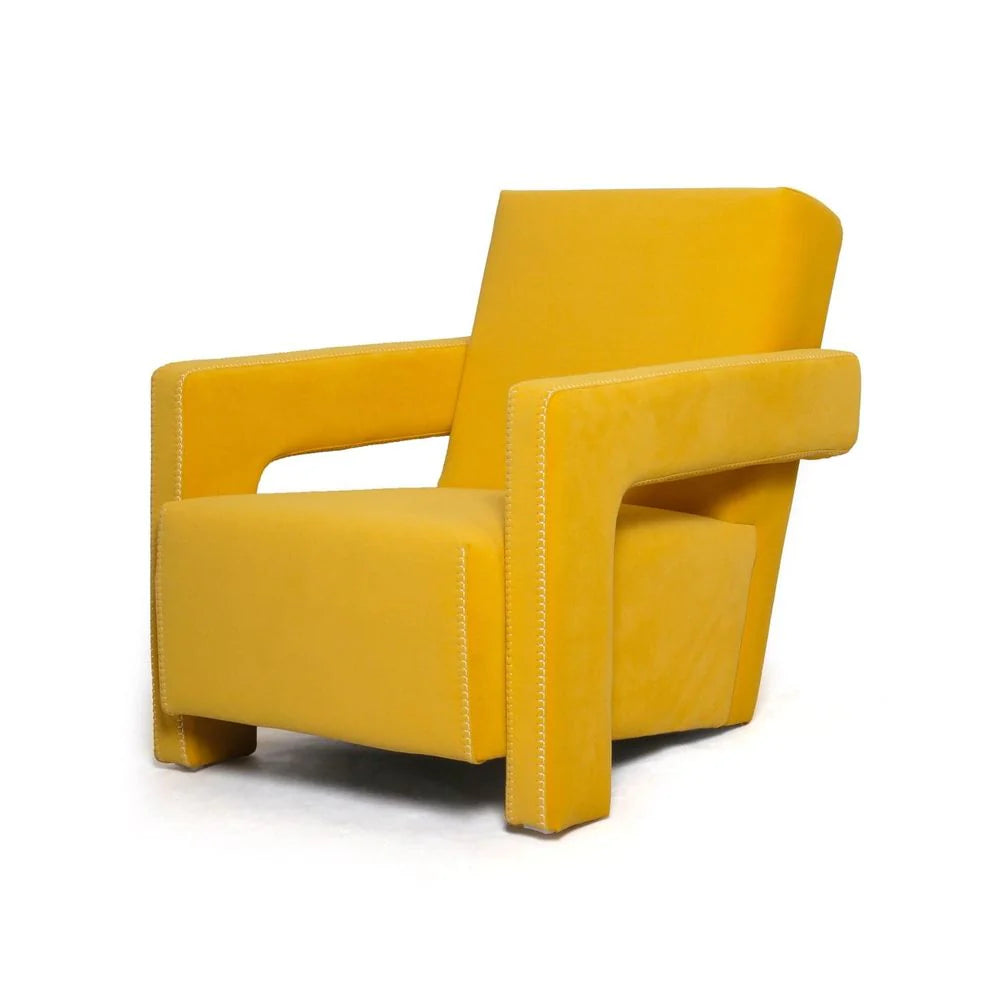 Yellow Wood and Velvet Lounge Chair