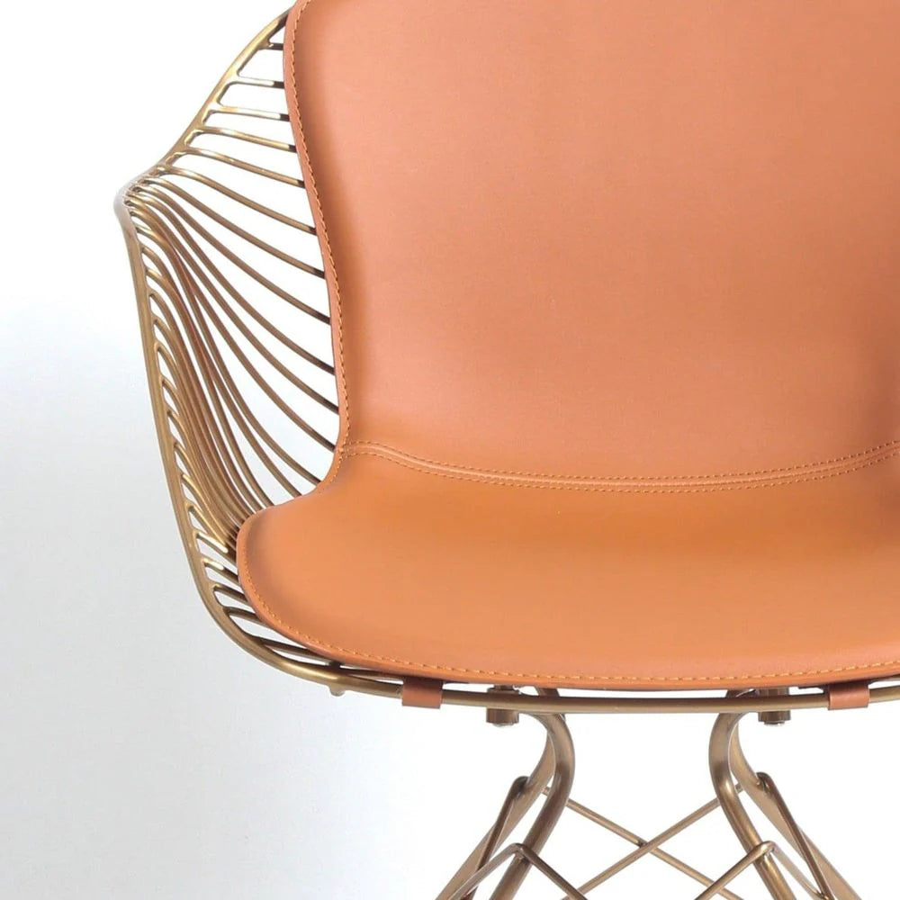 Stainless Steel and Leather Dining Chair in Brown and Rose Gold-Tone