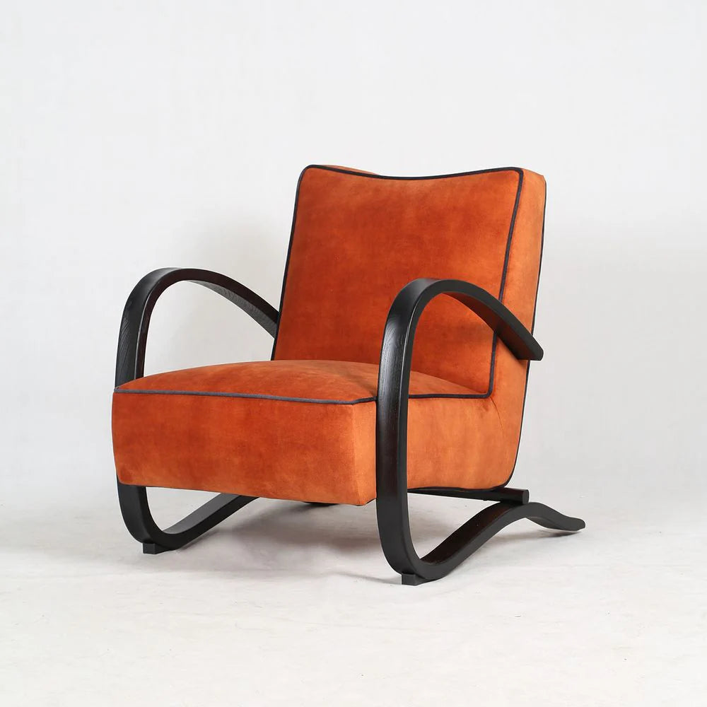 Ash and Fabric Lounge Chair in Orange and Black