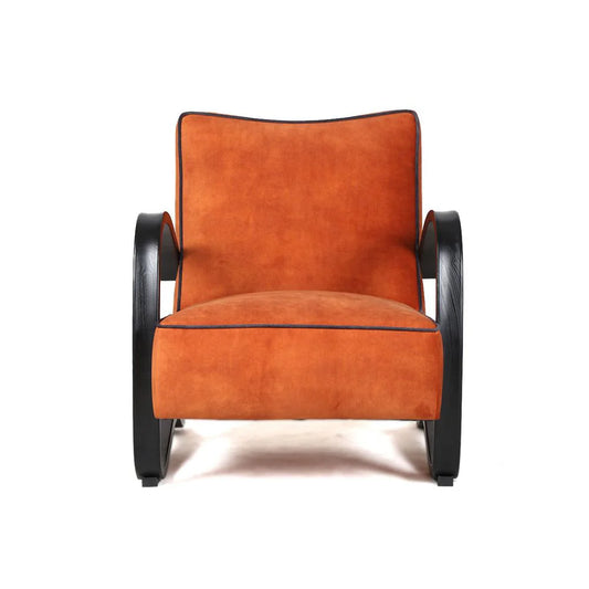 Ash and Fabric Lounge Chair in Orange and Black
