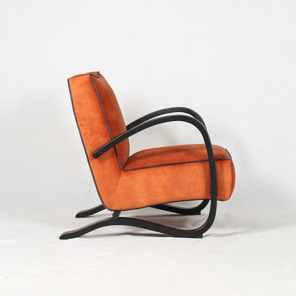 Ash and Fabric Lounge Chair in Orange and Black