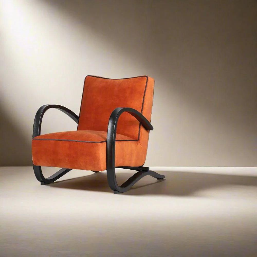 Ash and Fabric Lounge Chair in Orange and Black
