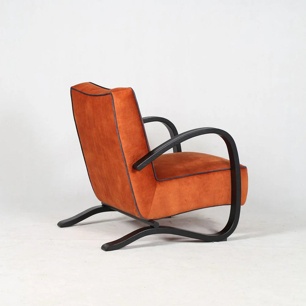 Ash and Fabric Lounge Chair in Orange and Black