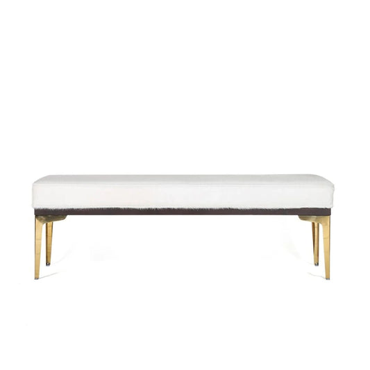 Stainless Steel and Oak Bench in White and Gold-Tone