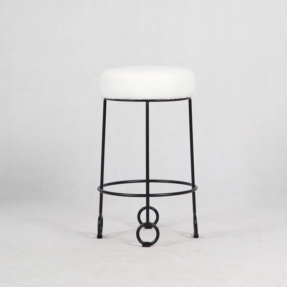 Iron and Fabric Stool in White and Black