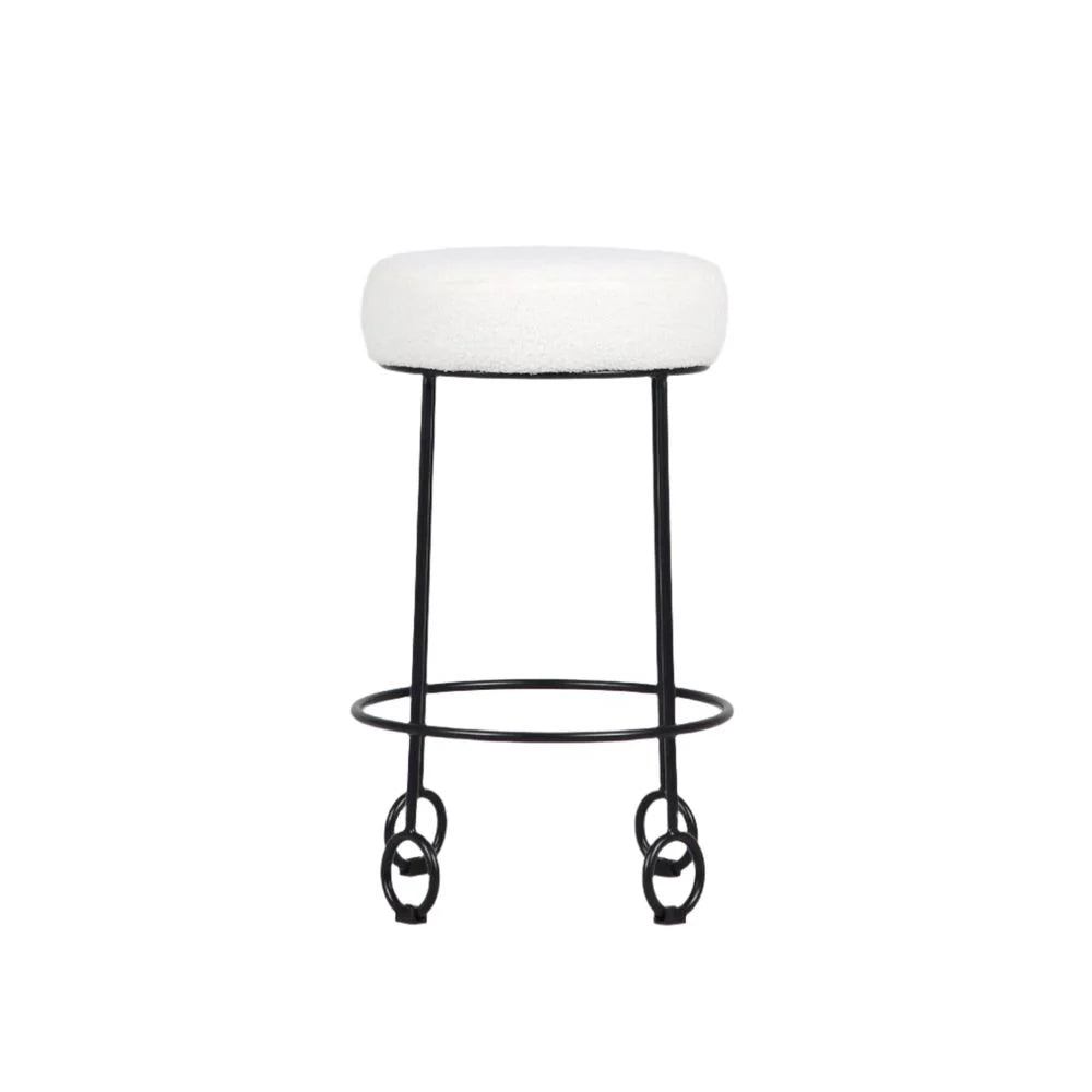 Iron and Fabric Stool in White and Black