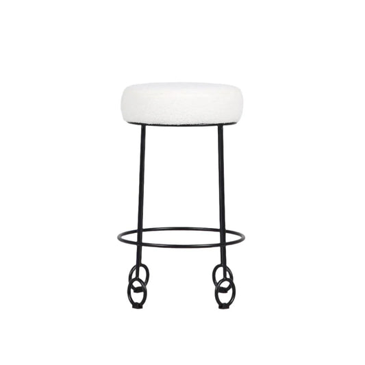 Iron and Fabric Stool in White and Black