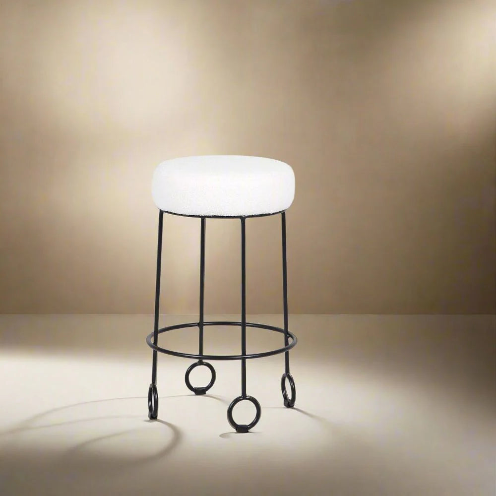 Iron and Fabric Stool in White and Black