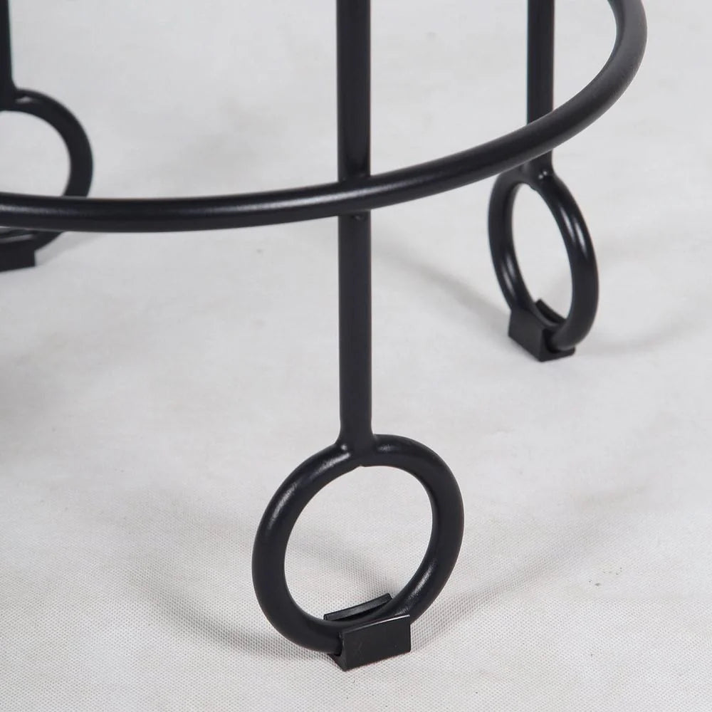 Iron and Fabric Stool in White and Black