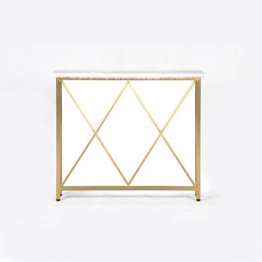 Stainless Steel and Leather Console Table in White and Gold-Tone, 37-Inch