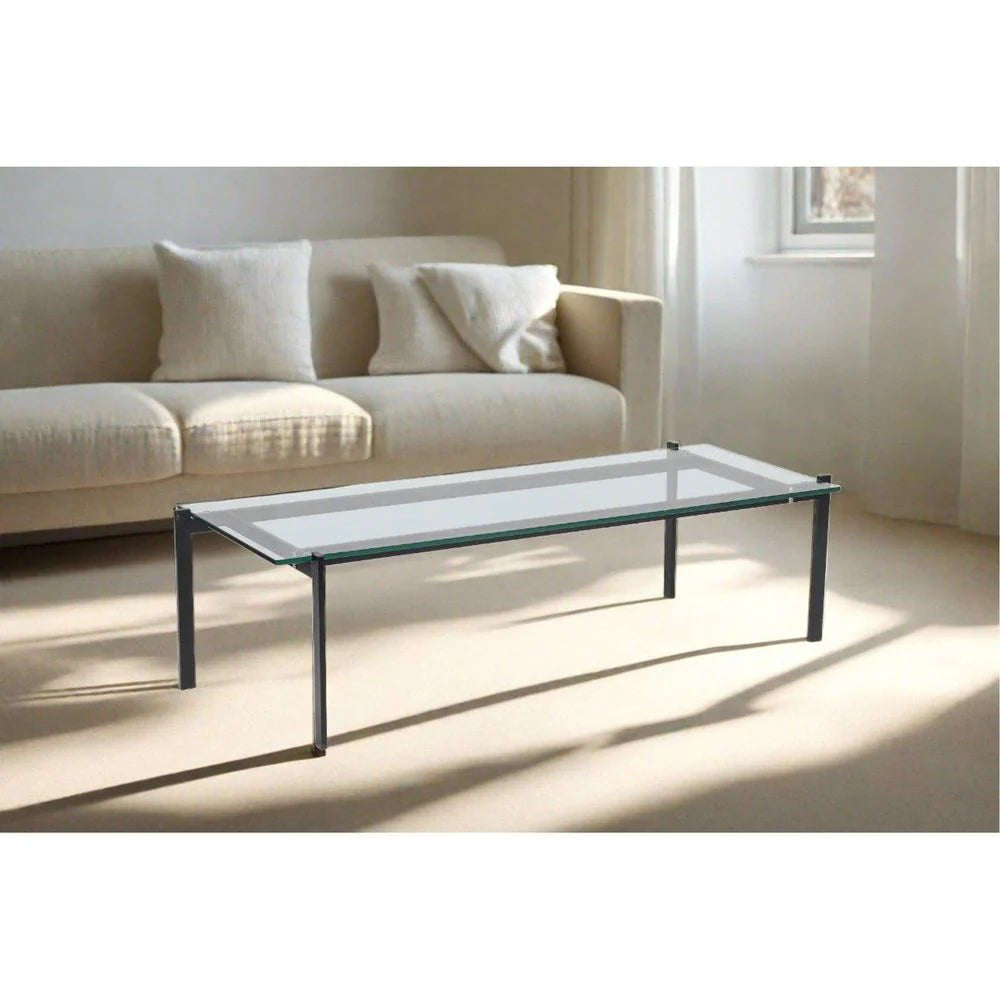 Iron and Glass Coffee Table in Clear and Black, 53.5-Inch