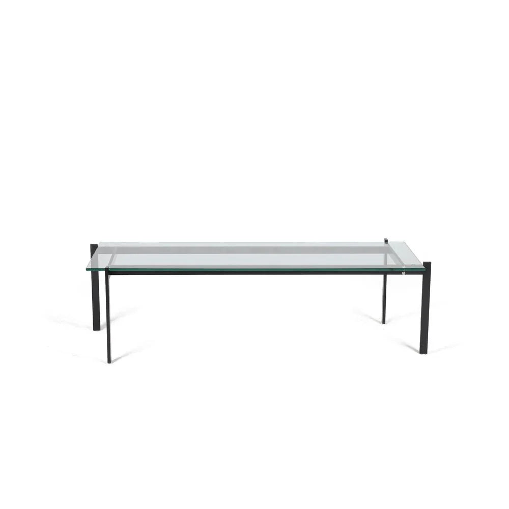 Iron and Glass Coffee Table in Clear and Black, 53.5-Inch