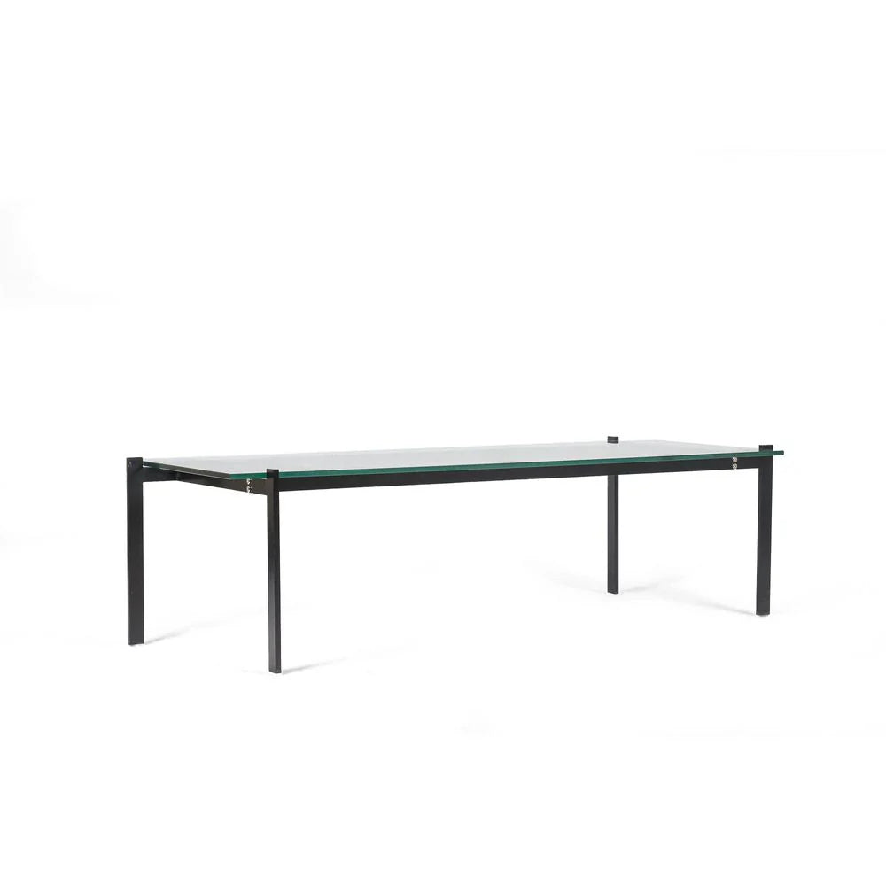 Iron and Glass Coffee Table in Clear and Black, 53.5-Inch