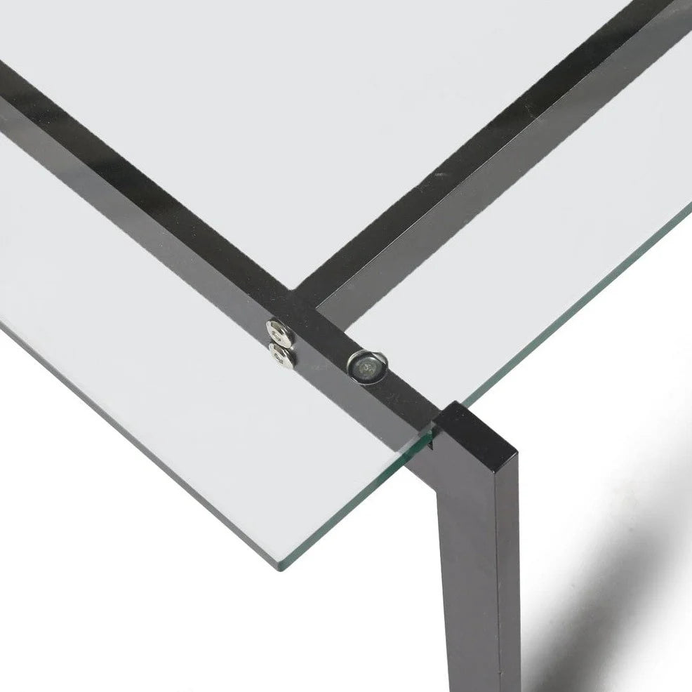 Iron and Glass Coffee Table in Clear and Black, 53.5-Inch