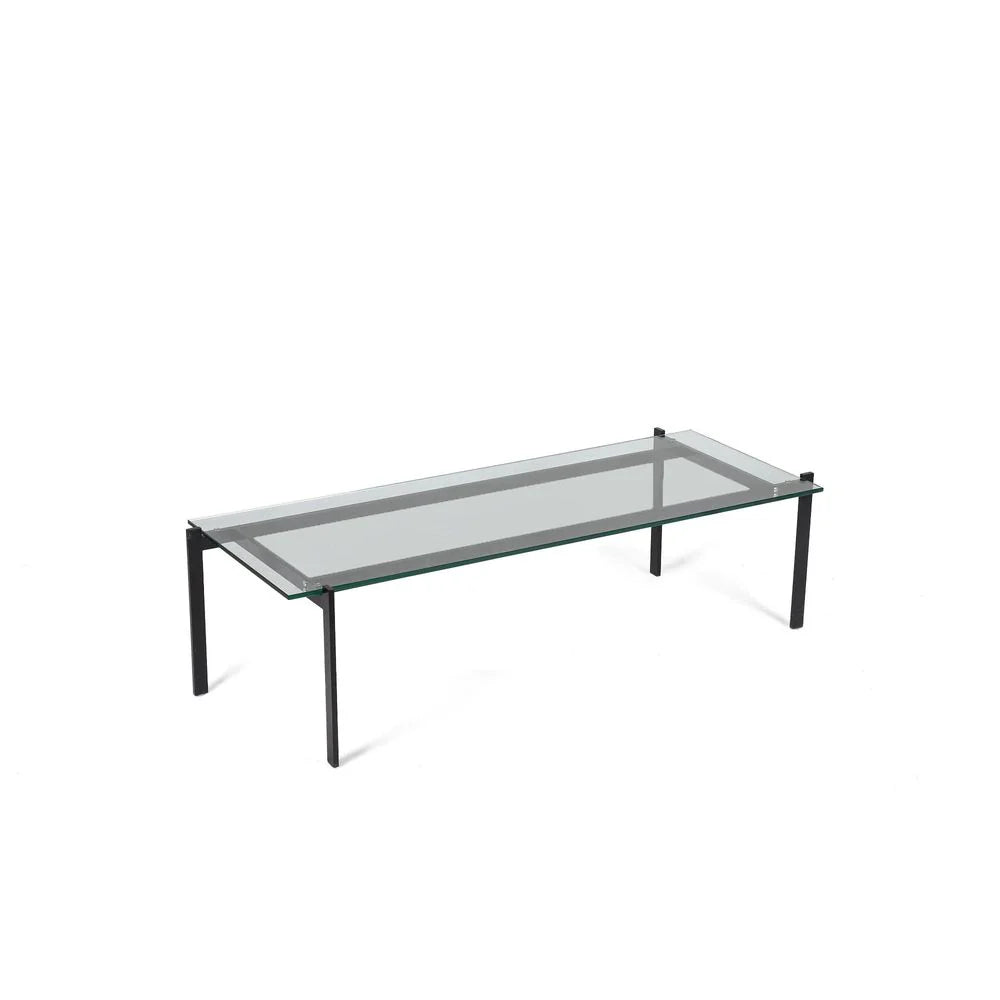 Iron and Glass Coffee Table in Clear and Black, 53.5-Inch