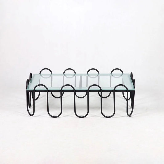 Iron and Glass Coffee Table in Clear and Black, 49.2-Inch